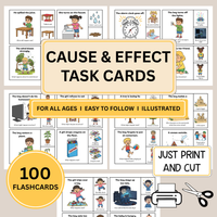Cause and Effect Task Cards Printable; Reading Comprehension Activity; Making Inferences; Speech Therapy Task Cards; Special Education