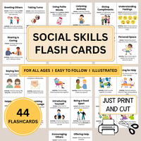 Social Skills Flashcards for Kids Worksheets Coping Strategies Workbook, Team Building Activities, Printable Cards
