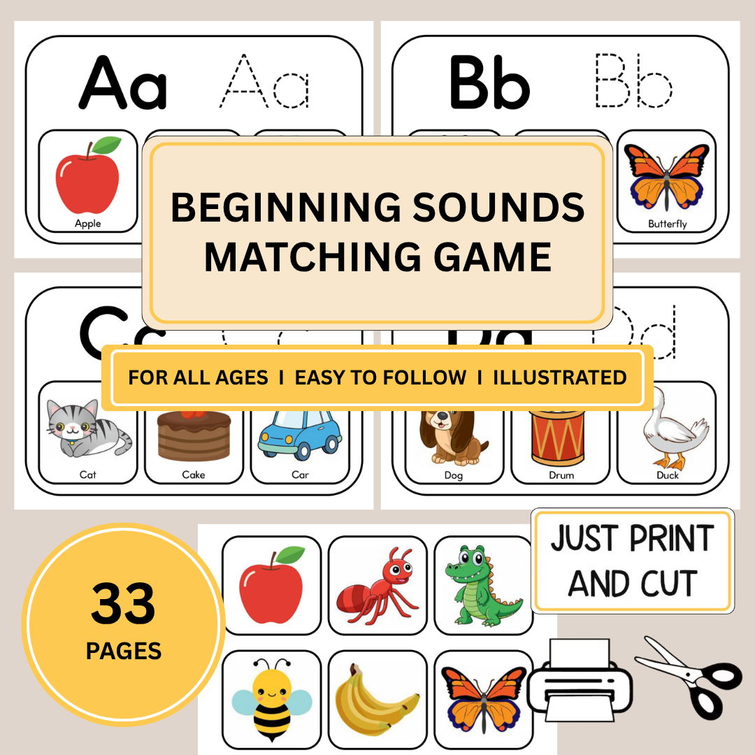 Beginning Sound Matching Game, Preschool Phonics Activity For Kids