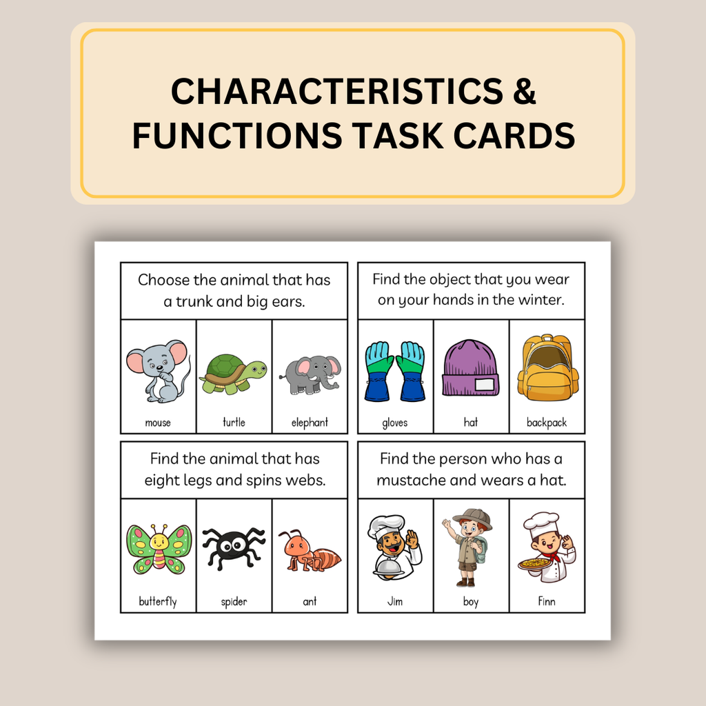 Characteristics & Functions Task Cards for Speech Therapy, 80 Cards