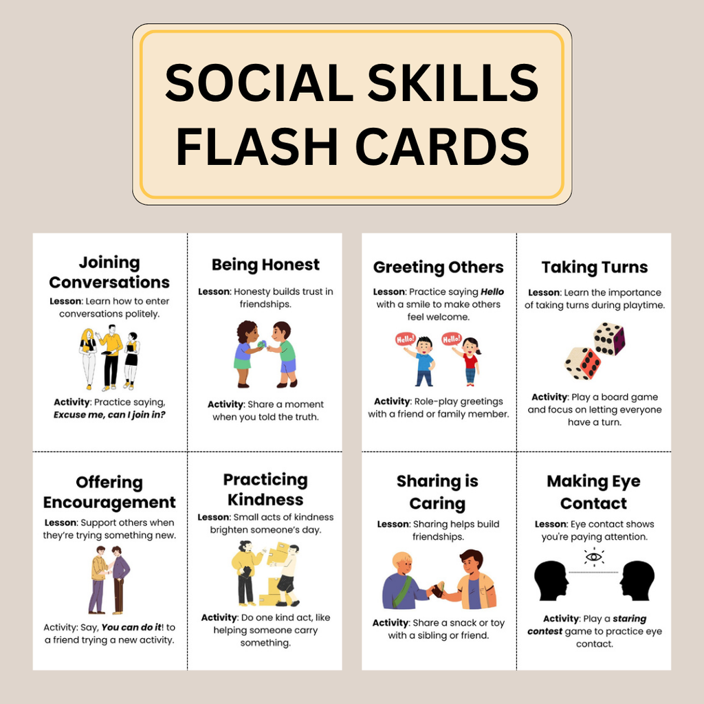 Social Skills Flashcards for Kids Worksheets Coping Strategies Workbook, Team Building Activities, Printable Cards