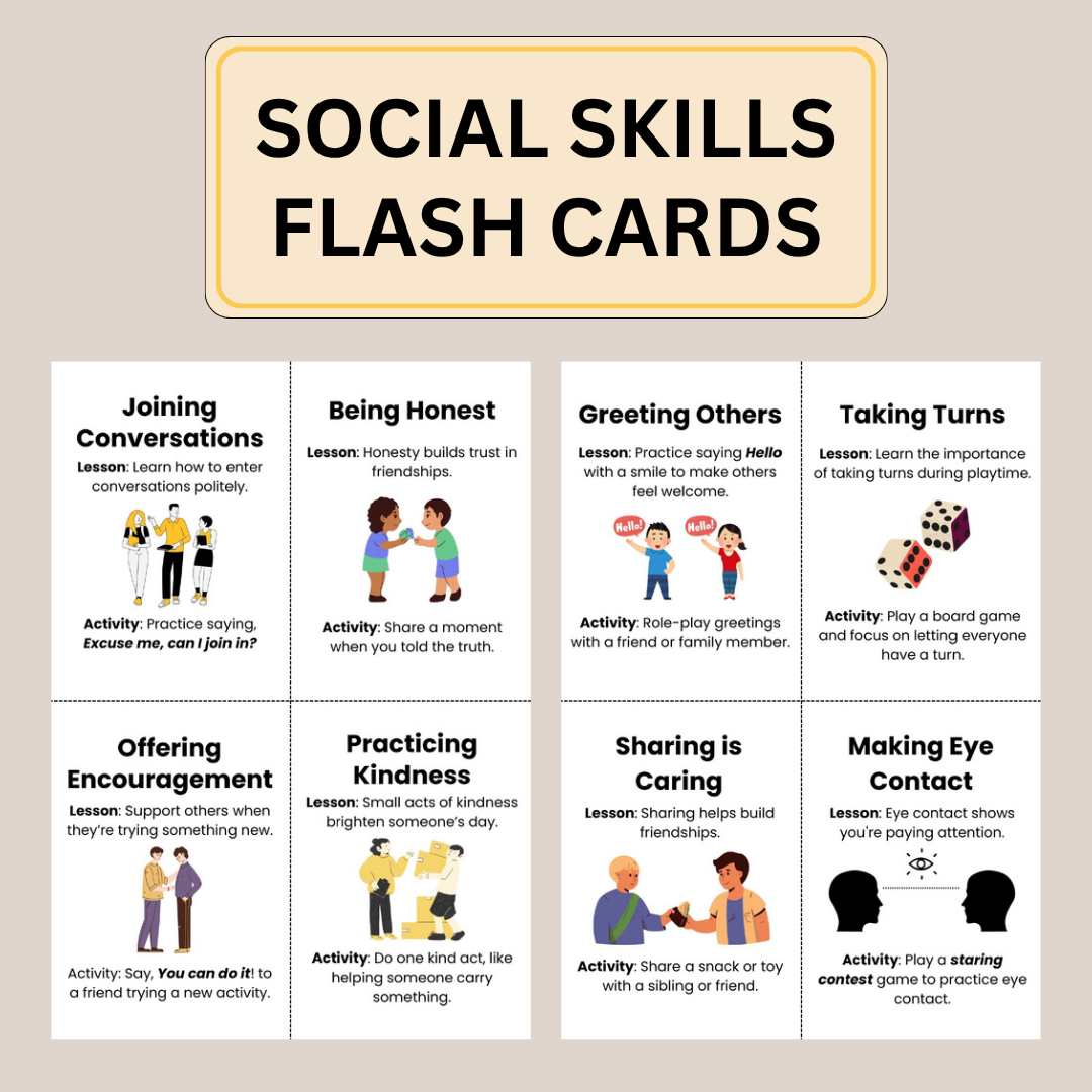 Social Skills Flashcards for Kids Worksheets Coping Strategies Workbook, Team Building Activities, Printable Cards