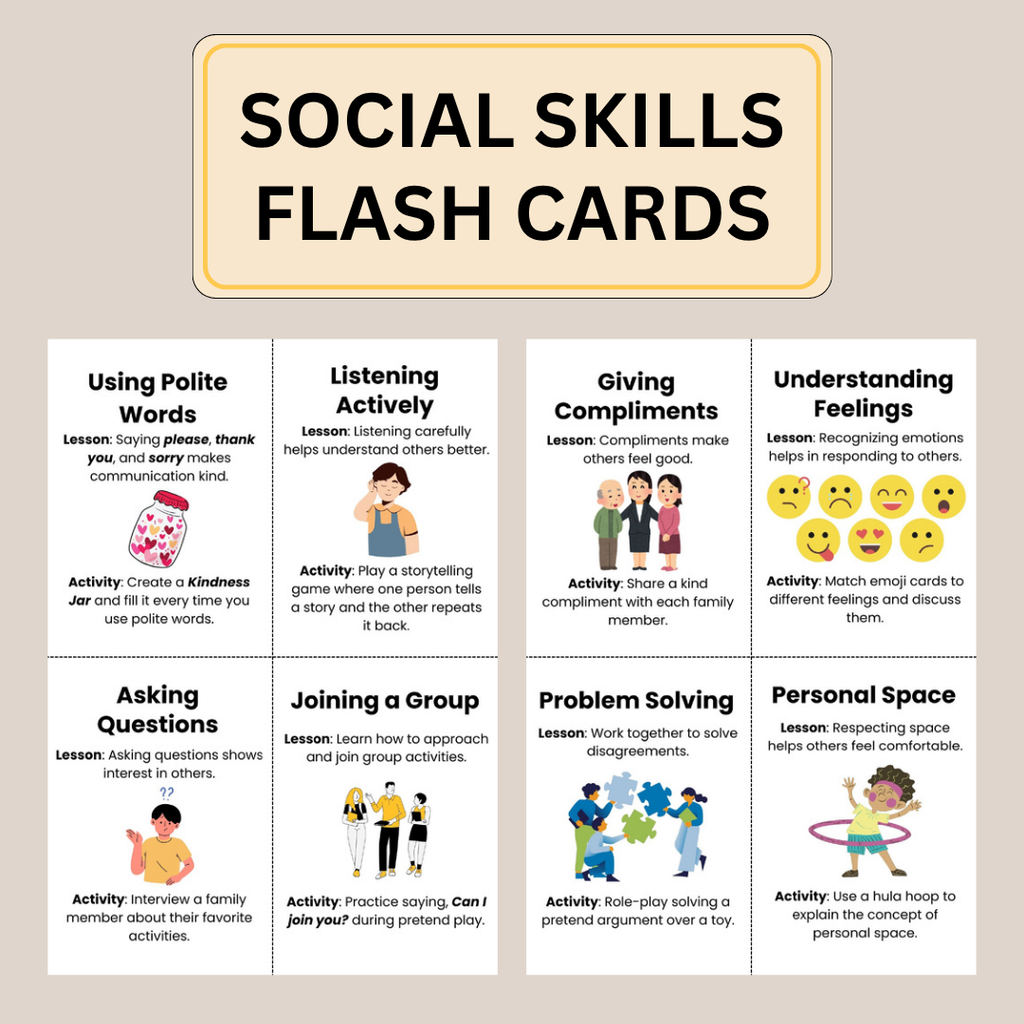 Social Skills Flashcards for Kids Worksheets Coping Strategies Workbook, Team Building Activities, Printable Cards